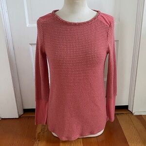 Sundance Waffle Weave Long Sleeve Ribbon Neck Tee S/M